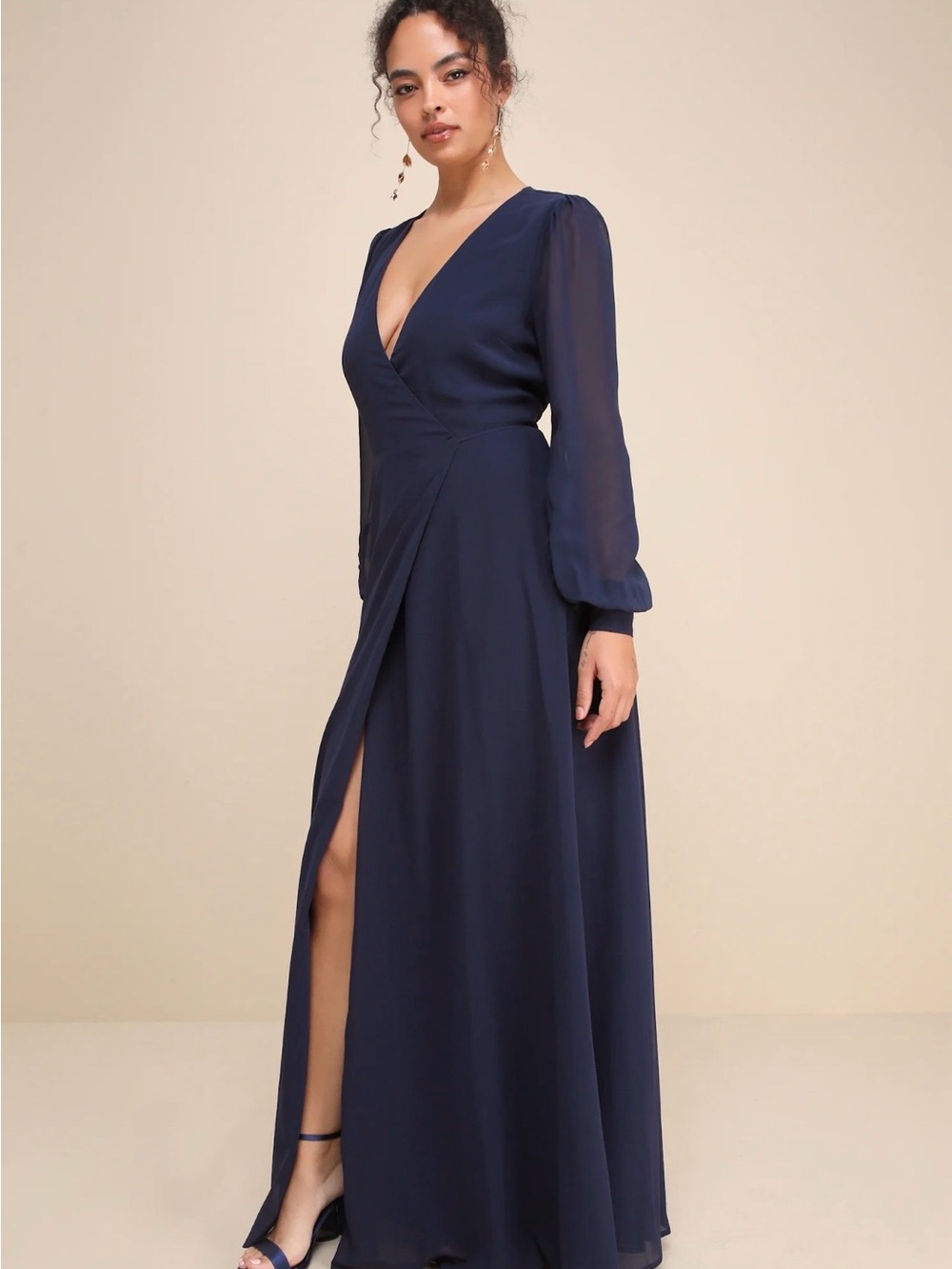 NWT Lulu's My Whole Heart Long Sleeve Wrap Dress in Dark Navy (2X)
